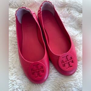 Tory Burch Minnie Travel Ballet Flats Slip On Signature Logo Leather {7.5} Shoes